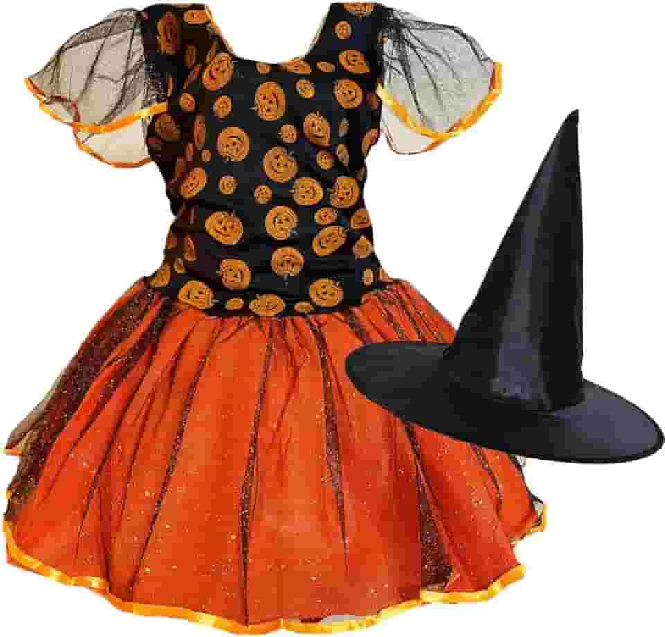 Fantasia Vestido Bruxinha Roupa Infantil Criança Chapéu Luxo