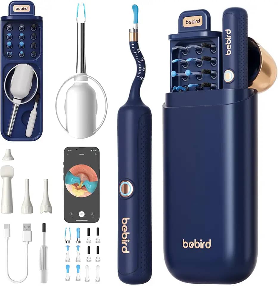 Kit De Ferramentas Para Limpeza e Remoção De Cera Do Ouvido Bebird Earsight Plus R37R, Câmera Otoscópica Flexível Com Luz, Pinça Sem Fio Para Remoção De Cera Do Ouvido (Azul)