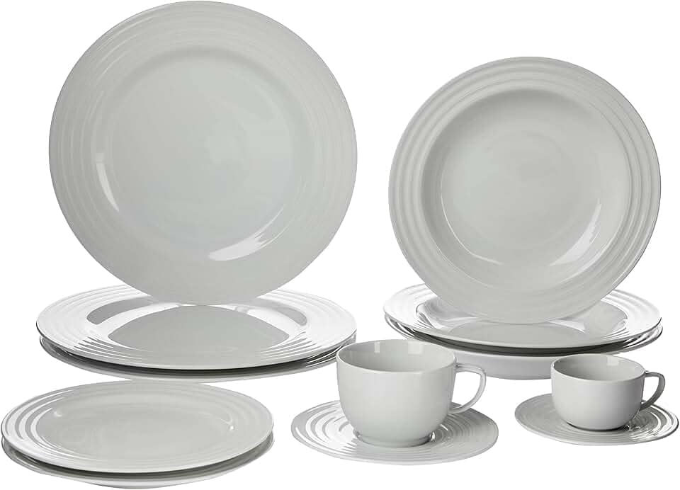 Serviço de Jantar Chá Café 42 peças em Porcelana. Modelo Redondo com Relevo Arcos. Branca com Relevo. Fabricado pela Schmidt.