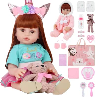 Boneca reborn sabe cantar, Bebe reborn realista, 55 cm,Conjunto de 20 peças, Sacolas de presente e toalhas de banho são fornecidas, Presentes adequados para meninas de 3 anos ou mais