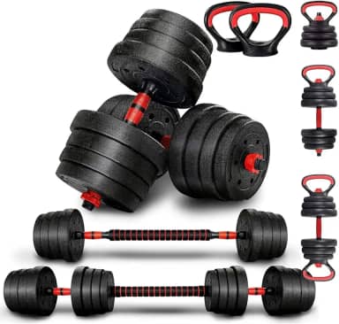 Kit Anilhas Barras de Halteres e Kettelbell Ajustáveis 6 em 1-20kg