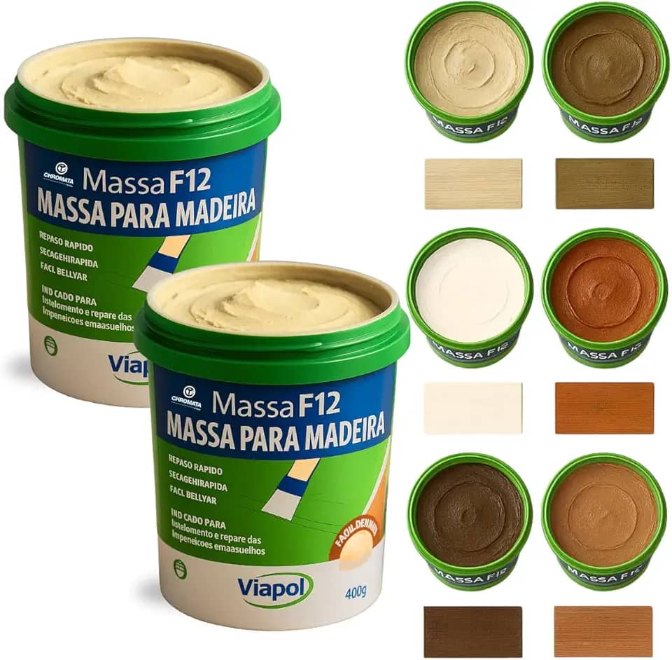 KIT 2 Massa F12 De Calafetar E Correção Madeira 400g - Cores (MARFIM)