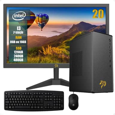PC Completo Home Office Intel Core i3 2ª Geração Opções 8GB/16GB RAM SSD 120GB/240GB/480GB, Windows 10, Monitor LED 20,Teclado e Mouse Inclusos (240, GB, 16, GB)