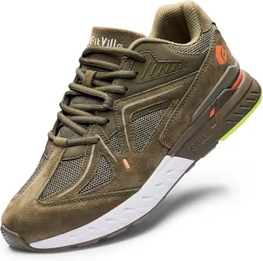 Tênis de caminhada extra largo para homens de largura larga para alívio da dor no calcanhar dos pés planos - Rebound Core, Verde militar, 13 X-Wide