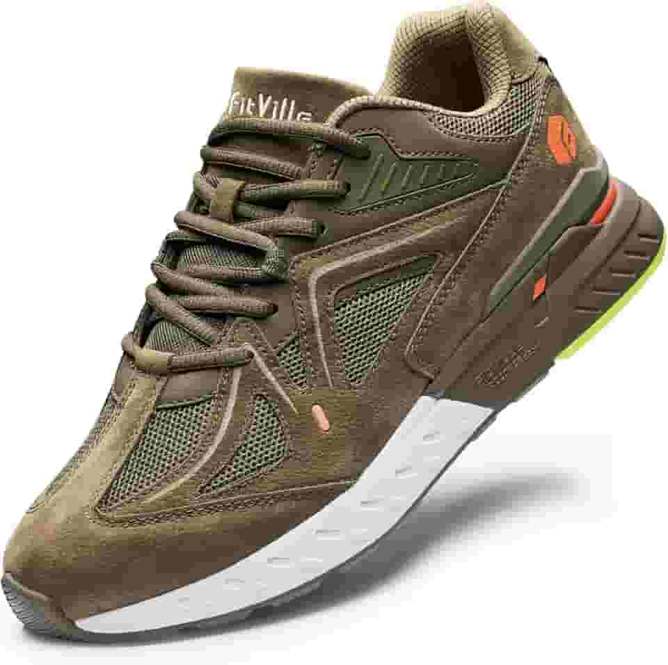 Tênis de caminhada extra largo para homens de largura larga para alívio da dor no calcanhar dos pés planos - Rebound Core, Verde militar, 13 X-Wide