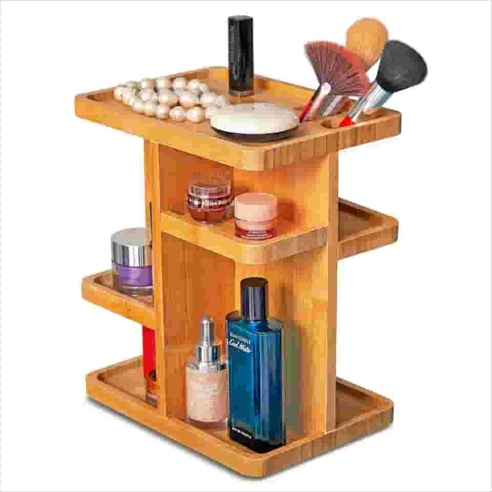 Royal House Organizador de cosméticos de bambu, armazenamento multifuncional para maquiagem, ótimo para mesa, banheiro, quarto, armário e artigos de higiene.