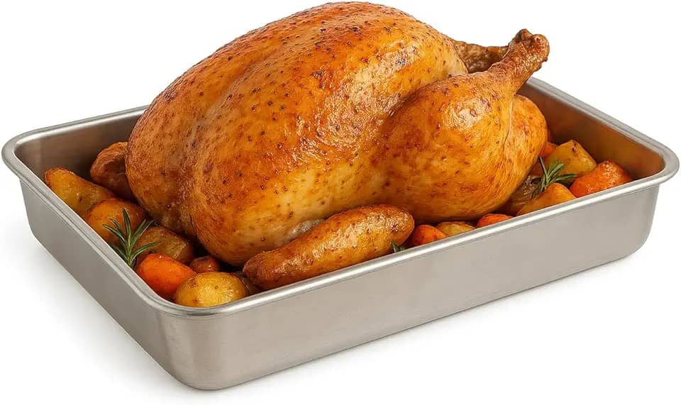 Forma Retangular de Alumínio Antiaderente, 44,5x32x6 cm, Cinza, Assadeira para Bolos, Chester, Peru e Frango, Fundo Alto N°5, Resistente a 230°C