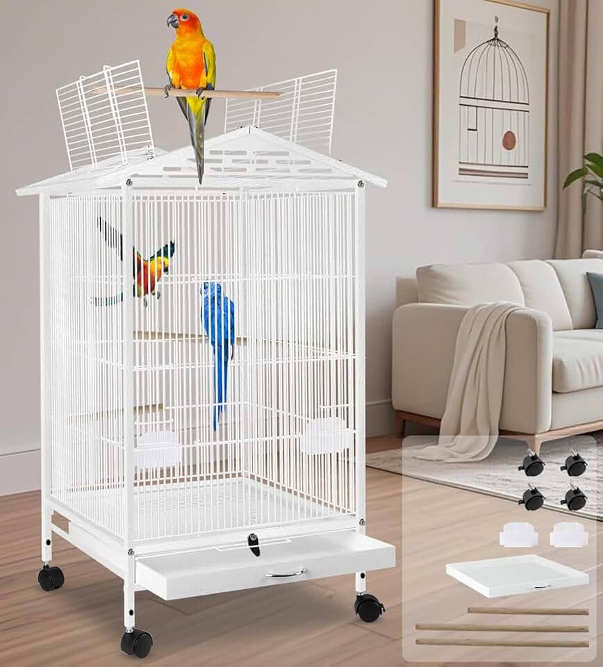 Gaiola para Calopsita, 97 * 46 * 46cm, Branco, Viveiro para Papagaio Grande, Viveiro para Calopsita