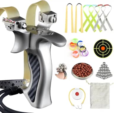 Estilingue profissional de metal para caça e tiro ao ar livre para adultos, munição de argila e metal, elásticos espessos, alvo
