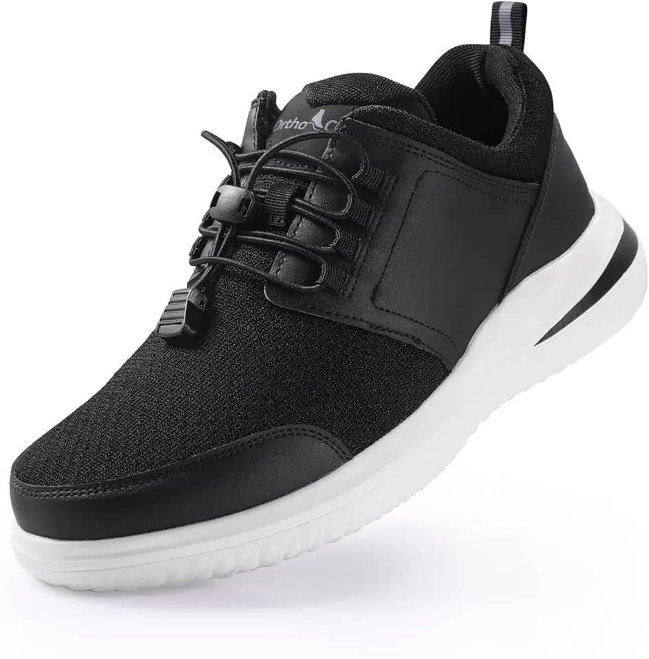 Tênis masculino extra largo para caminhar o dia todo, tênis ortopédico com suporte de arco, bico largo para alívio da dor na fascite plantar