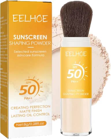 Dulele Pó protetor solar, pó facial solto com acabamento fosco mineral, FPS 50, natural, translúcido, controle de óleo, minimiza linhas finas e poros