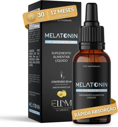 Melatonina em Gotas Sublingual 0,21mg por Gota ELLYM NUTRITION 30ml Sabor Maracujá Rápida Absorção Efeito Imediato