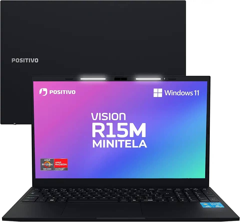 Notebook Positivo Vision R15M AMD Ryzen 7-5825U Linux 16GB RAM 512GB SSD Wi-Fi 6 Tela 15” Full HD IPS Antirreflexo - Minitela - Permite upgrade de memória RAM e SSD - Preto