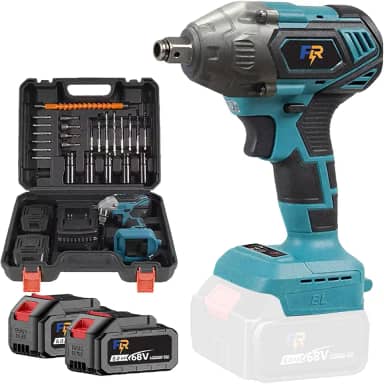 Chave de Impacto Elétrica Sem Fio 800N.M com 2 Baterias 68V - Motor Brushless, 1/2' e 1/4' Entrada, Kit Completo com Dupla Bateria, Carregador Rápido e Acessórios Profissionais