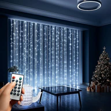 Cortina LED Decorativa, 3x3 Metros, 300 LEDs Brancos Frios, com Controle Remoto 8 Modos, USB 110V/220V, para Natal, Casamentos, Festas, Varandas, Quarto - KDEZ STORE