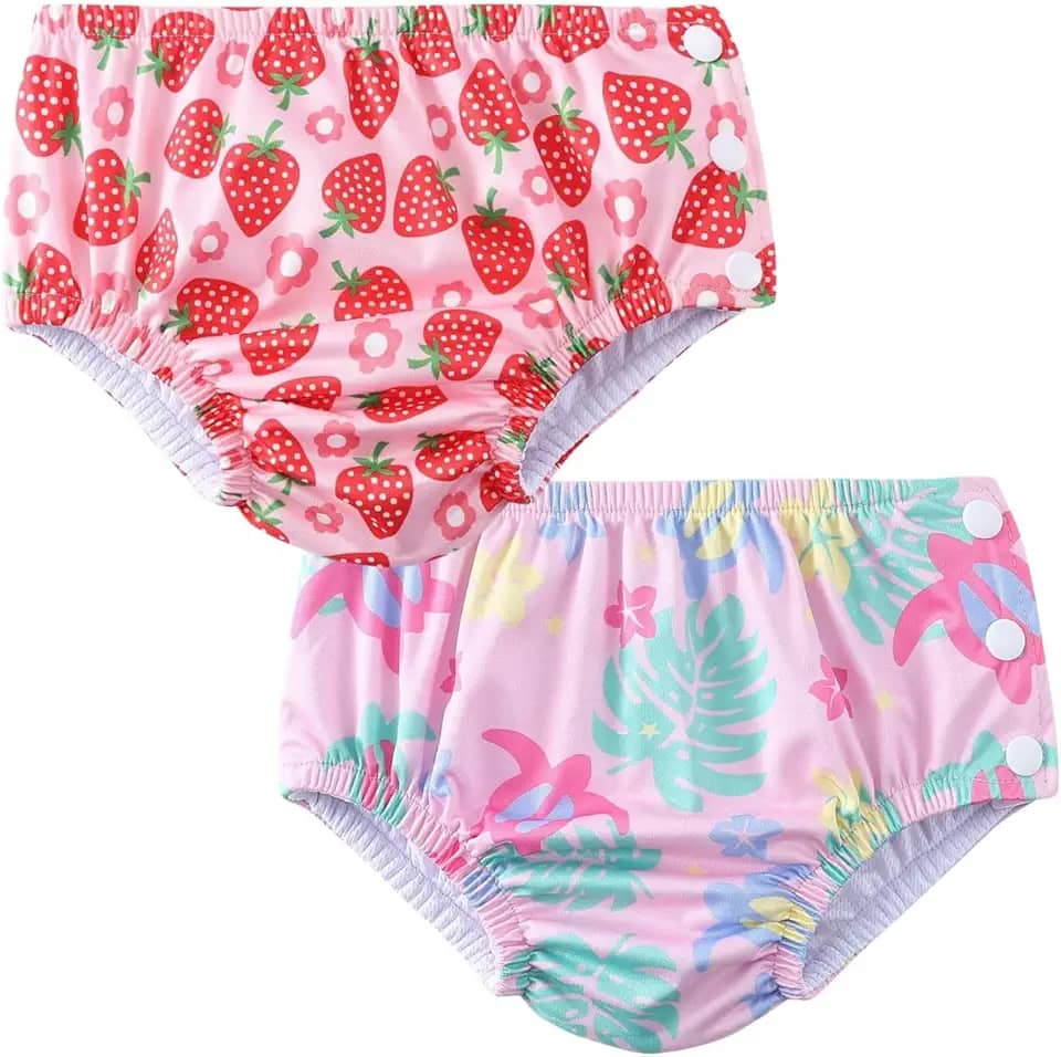 Acqua di Mare kit c/2 Biquini com Fralda Reutilizável de Piscina para Bebê Menina 6 a 24 meses (Moranguinho e Tartarugas, 24 meses)