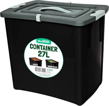 Porta Ração Grande 10kg Armazenador Container Cachorro Gato Diversos com Trava e Alça 27l (Preto)