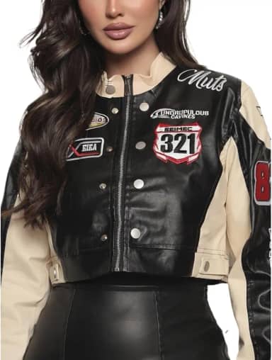 Jaqueta Couro Feminina Motocross Racer Bordada Mutz