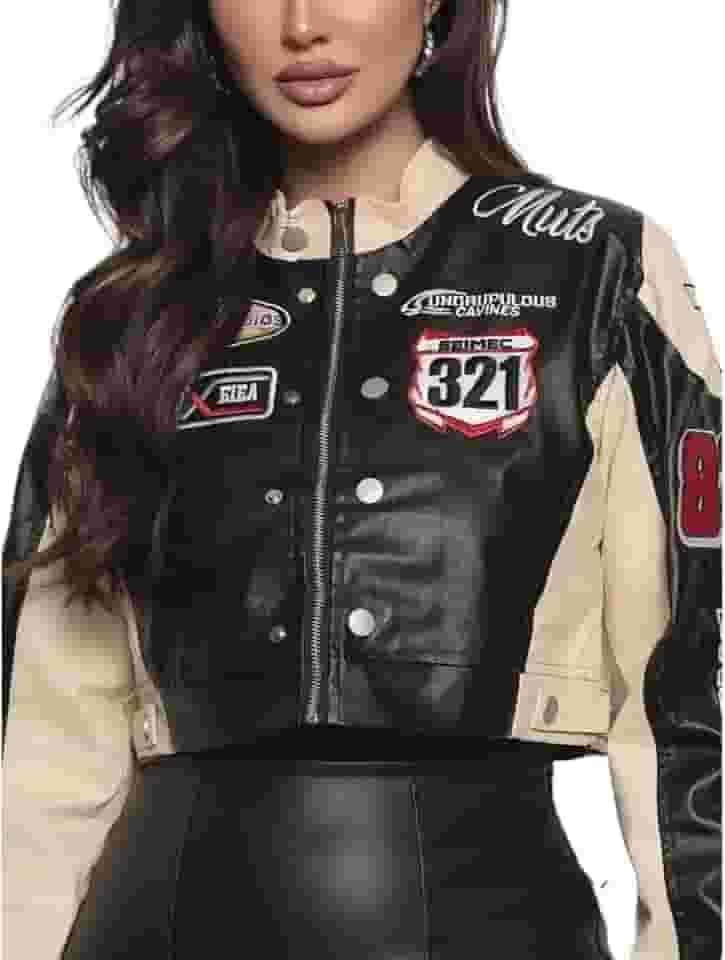 Jaqueta Couro Feminina Motocross Racer Bordada Mutz