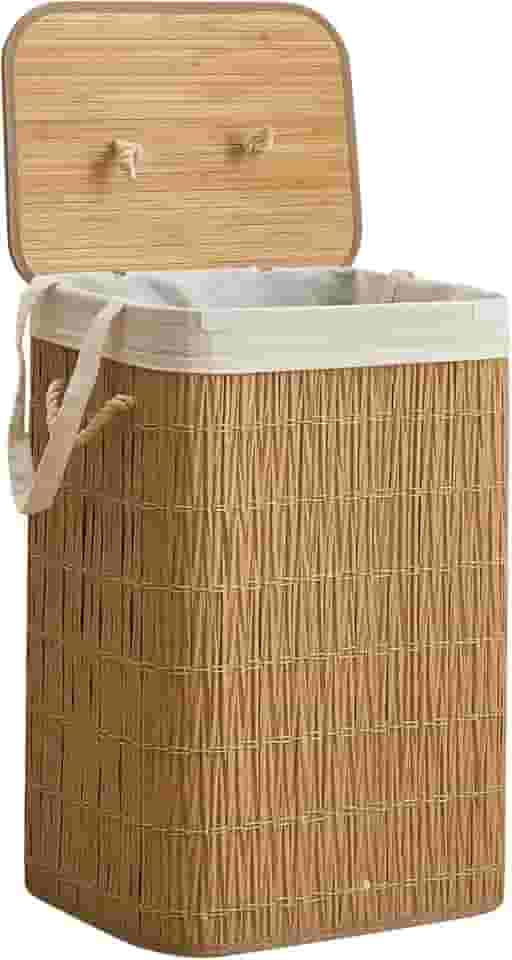 Cesto de lavanderia com tampa, cesto de roupa suja de 72 litros com 2 sacos de forro removíveis, cesto de roupas de vime sintético, organização de lavanderia para banheiro, lavanderia, natural