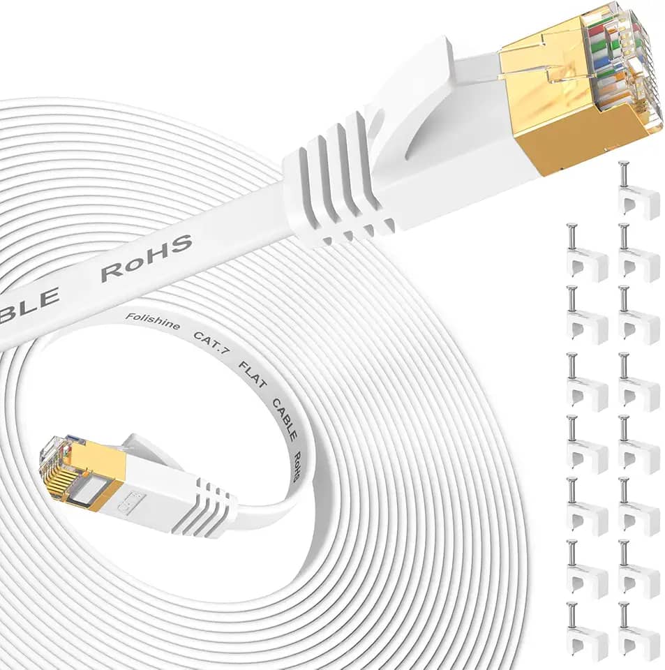 Folishine Cabo Ethernet de 7,6 m, suporta cabo de Internet de design plano de alta velocidade Cat 8/Cat 7, cabo de rede RJ45 blindado para roteadores, PS4, compatível com versões anteriores Cat 6e