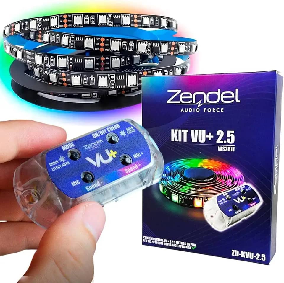 Central Zendel VU RGB Ritmico + Fita Led 2811 12v 150 Leds