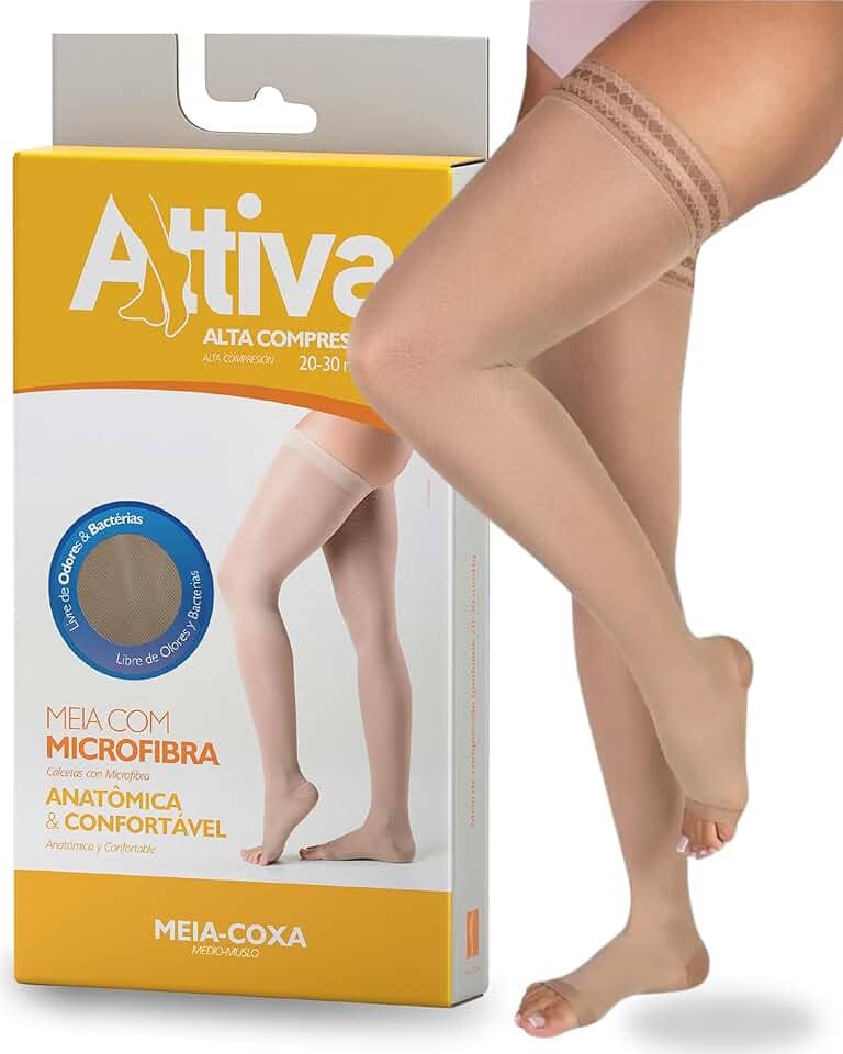 Meia de compressão Feminina 7/8 Meia Coxa Alta Compressão 20 - 30 Ponteira Aberta ATTIVA