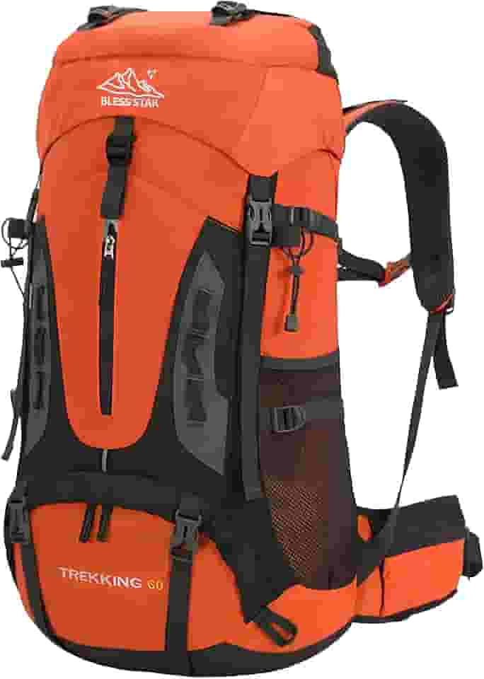 Mochila Bless star Trilha Camping Caminhada Viagem Montanhismo Alpinismo Mochilão Grande Cargueira Trekking Masculina Feminina Com Capa de Chuva 60 Litros (Laranja)