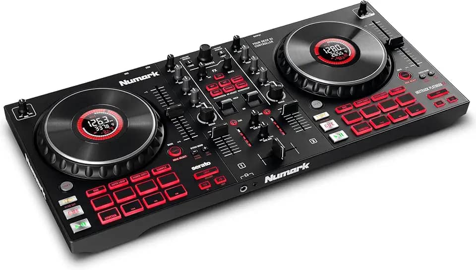 Numark Mixtrack Platinum FX - Controlador DJ para Serato DJ com Controle de 4 Decks, Mixer DJ, Interface de Áudio Integrada, Displays nos Jog Wheels e Paddle FX