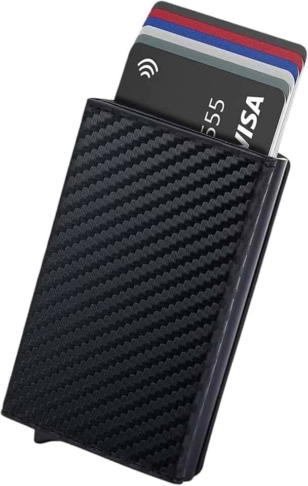 Carteira Masculina RFID Anti Furto com Ejeção Automatica de Cartões - Fibra de Carbono, Ultra Slim - Compacta e Segura