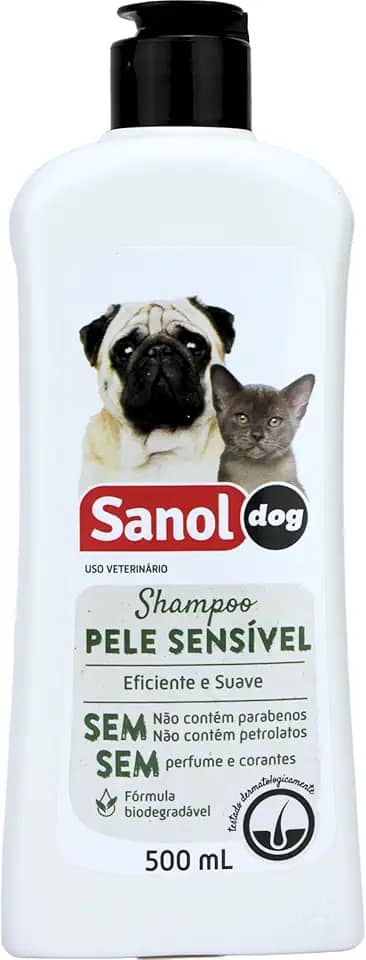 Sanol Dog Shampoo De Pêlos Para Câes E Gatos Pele Sensível 500 Ml Branco