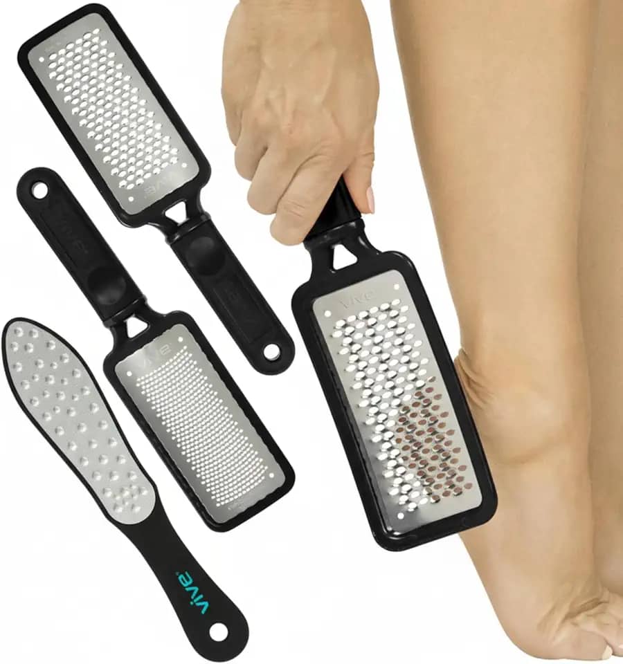 Vive Lixa para pés (pacote com 3) – Raspador de pés para pele morta – Ralador de calcanhar, ferramenta de limpeza de calos, raspa para calcanhares rachados – Pedicure de aço inoxidável para homens e