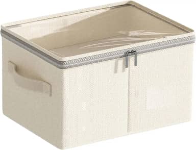 Caixa Organizadora 24L com Zíper e Tampa de PVC - Organizador para Roupas, Sapatos e Brinquedos