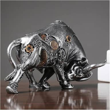 Escultura animal, arte de touro mecânica steampunk nórdica, escultura abstrata, decoração de mesa para casa, sala de estar, quarto, escritório (cor: prata)