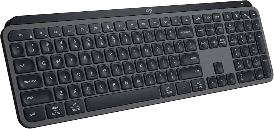 Teclado sem fio Logitech MX Keys S com Clique Silencioso, Teclas Programáveis, Iluminação Inteligente, Conexão Bluetooth ou Receptor USB Logi Bolt e Bateria Recarregável - Grafite
