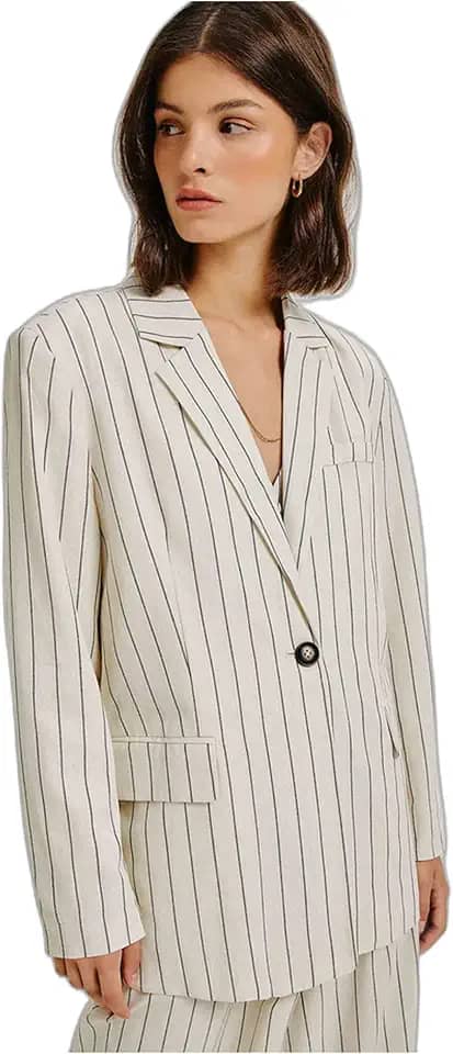 Blazer Feminino Fio Tinto Em Tecido Rústico