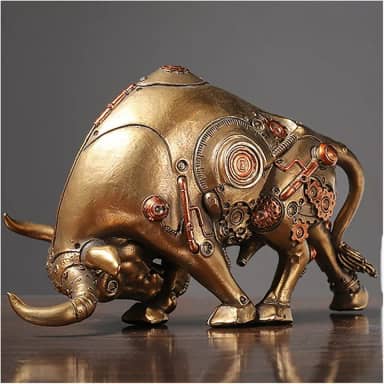 Escultura animal, arte de touro mecânica steampunk nórdica, escultura abstrata, decoração de mesa para casa, sala de estar, quarto, escritório (cor: ouro)