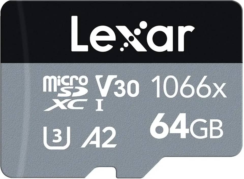 Lexar Cartão de Memória 1066x micro SD 64GB - 160MB/s Leitura, 70MB/s Escrita, C10, U3, V30, A2 - Silver