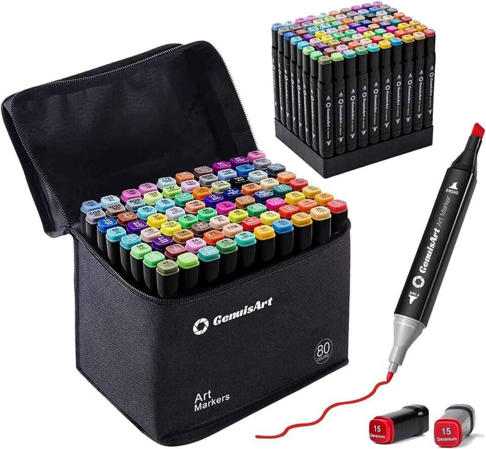 Marcadores de álcool, cinzel de 80 cores e marcadores artísticos de ponta dupla fina, marcadores de tinta para colorir, desenhar, esboçar, fazer cartões e patins DIY - perfeitos para adultos