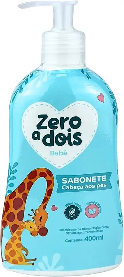 Zero a Dois, Sabonete Líquido para Bebê, Cabeça aos Pés, Pump, Aroma Baby, 400ml