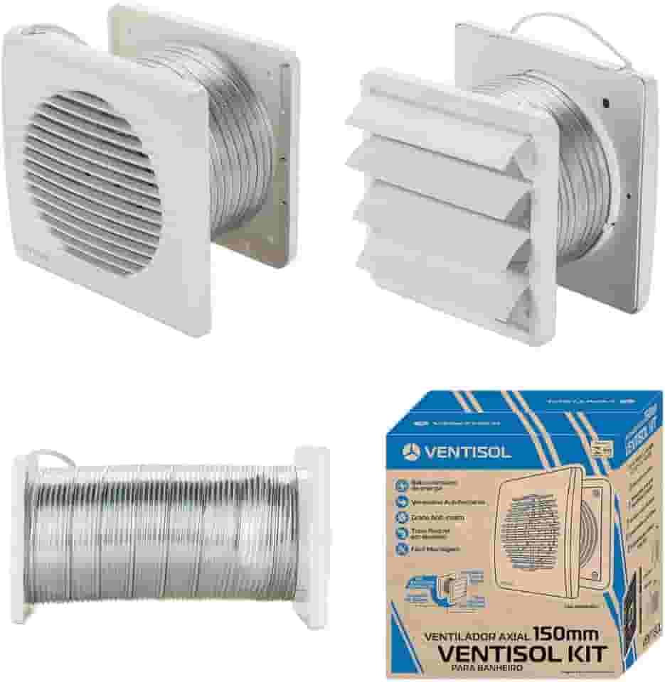 Kit Exaustor Banheiro Completo Bivolt 150mm Duto Grade Inseto