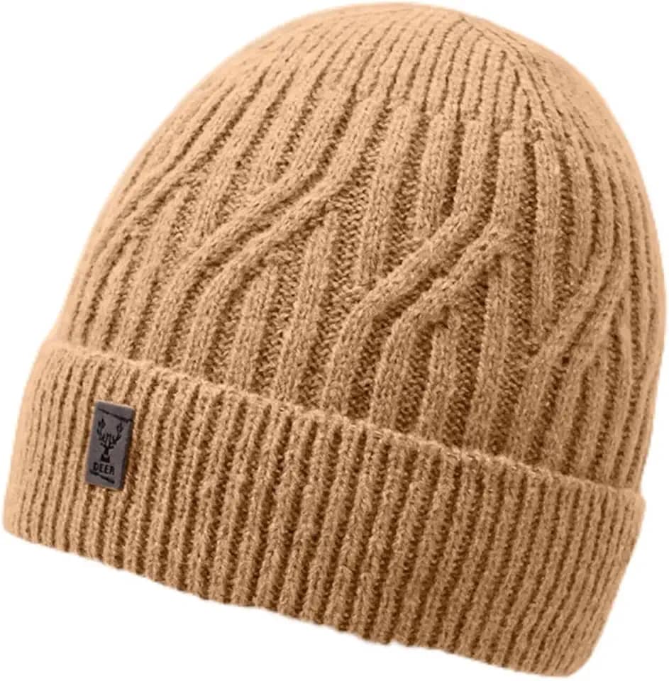Gorro de inverno macio e quente forrado com lã – Chapéu de esqui de malha unissex, boné com punho