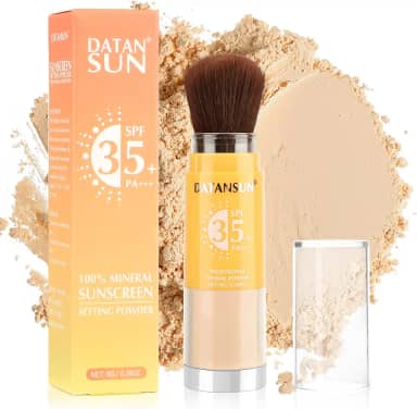 Maquiagem com protetor solar em pó mineral – FPS 35, protetor solar para rosto, couro cabeludo e cabelo, pó de acabamento solto fosco natural, controle de óleo, leve, respirável (#03 Light)