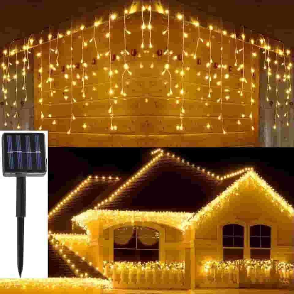 Cascata 400 Leds Prova D'água Luz Solar 9,5m Natal