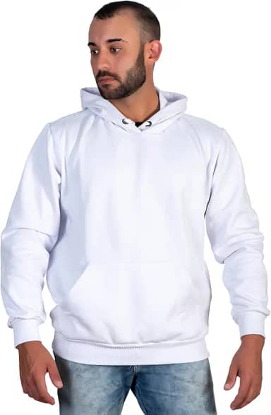 Moletom Masculino Canguru Liso com Capuz e Bolso Blusa de Frio Flanelado Sem Ziper Algodão Inverno Básico Confortável Feminino Unissex