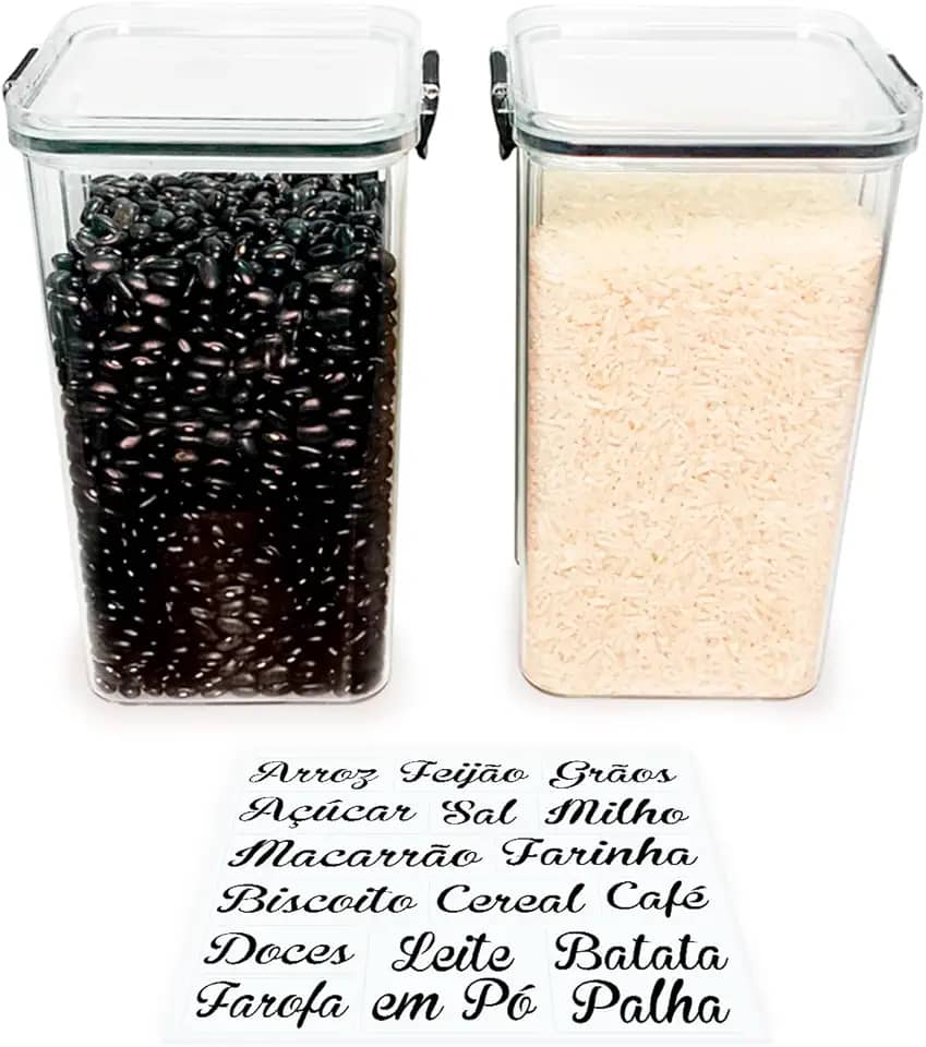 Kit 2 Pote de Mantimentos Quadrado Acrílico Slim 1.450 Litros Tampa com Trava