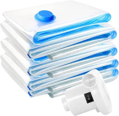 Kit 5 Saco Vácuo Roupa Viagem 50 x 70 cm com Bomba Automática Saco Vácuo Hermético Estanque Saco Vacuo Mala com Bomba Eletrica Reutilizável para Organização Roupa Viagen Mala Edredom
