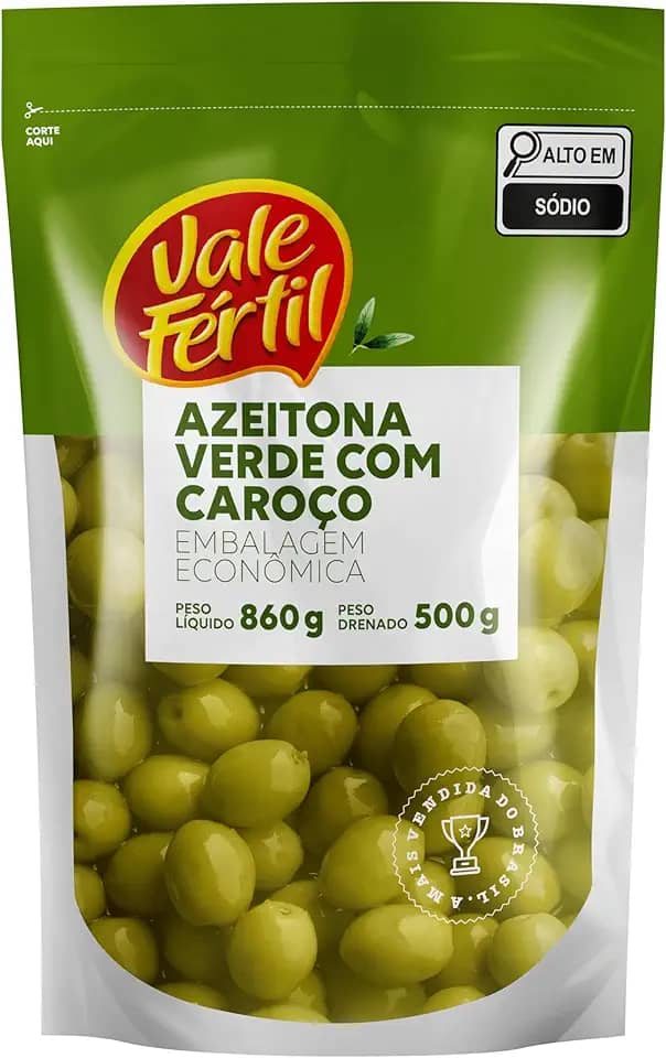 Vale Fértil Azeitona Verde Em Conserva Com Caroço Sachê 500G