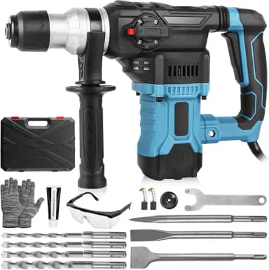 Eletropneumático Martelo Perfurador Rotativo Rompedor (220V+1600W)Com Controle de Vibração, Inclui Graxa, Talhadeira Ponteira Brocas, com Estojo 220V