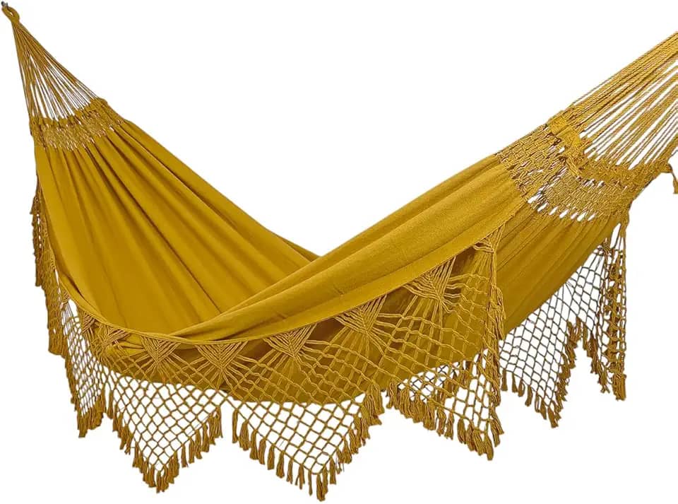 Rede de Dormir e Descanso Safira Casal Extra 100% Algodão Jaguaruana. (Mostarda)